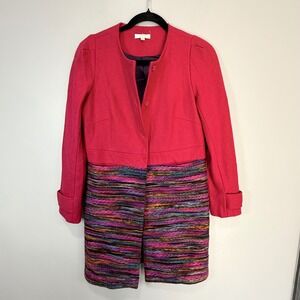 Jade Melody Tam Womens Pink Multi Color Wool Blend Textured Knit Coat XS